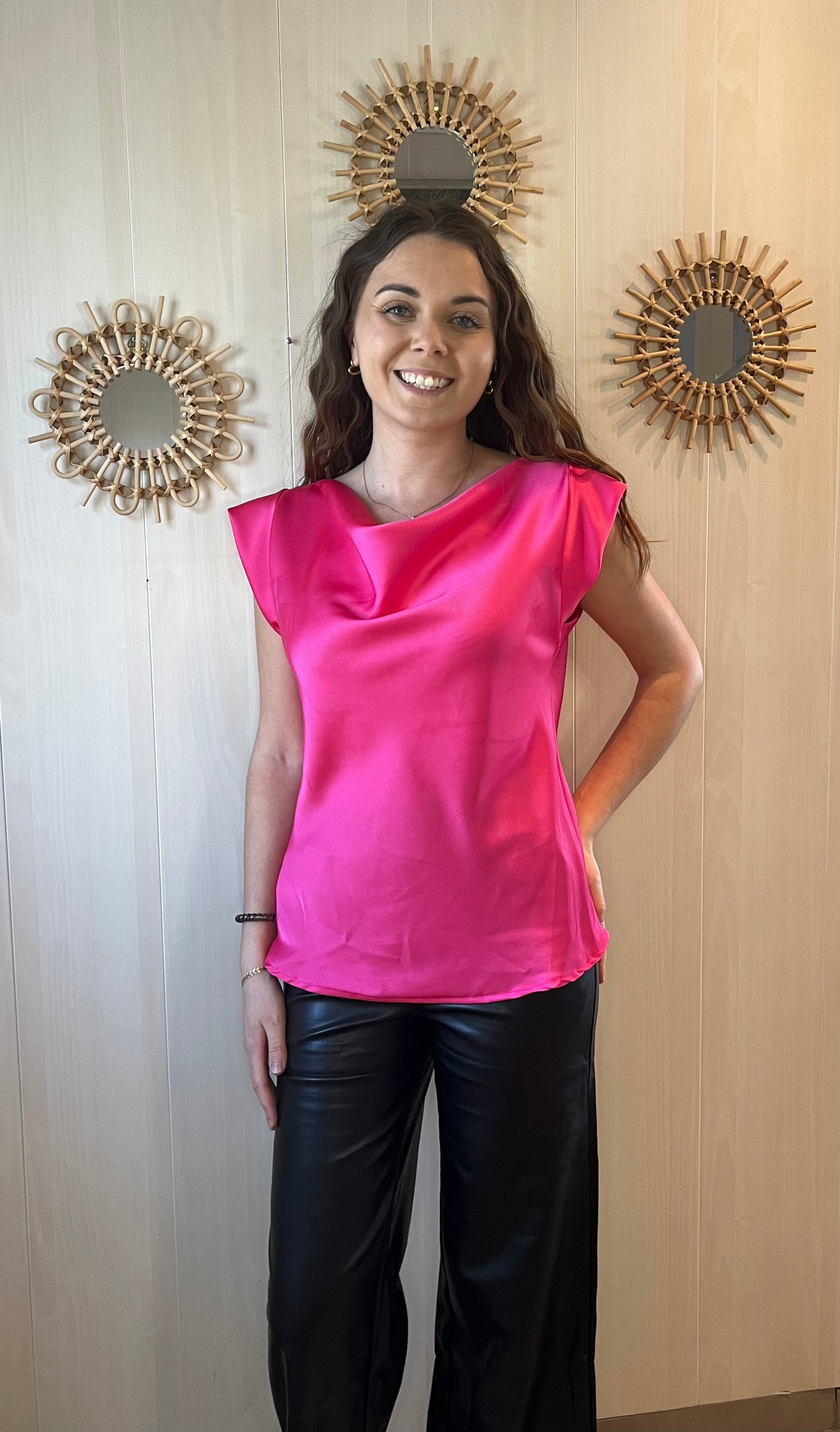 Top en satin fuchsia
