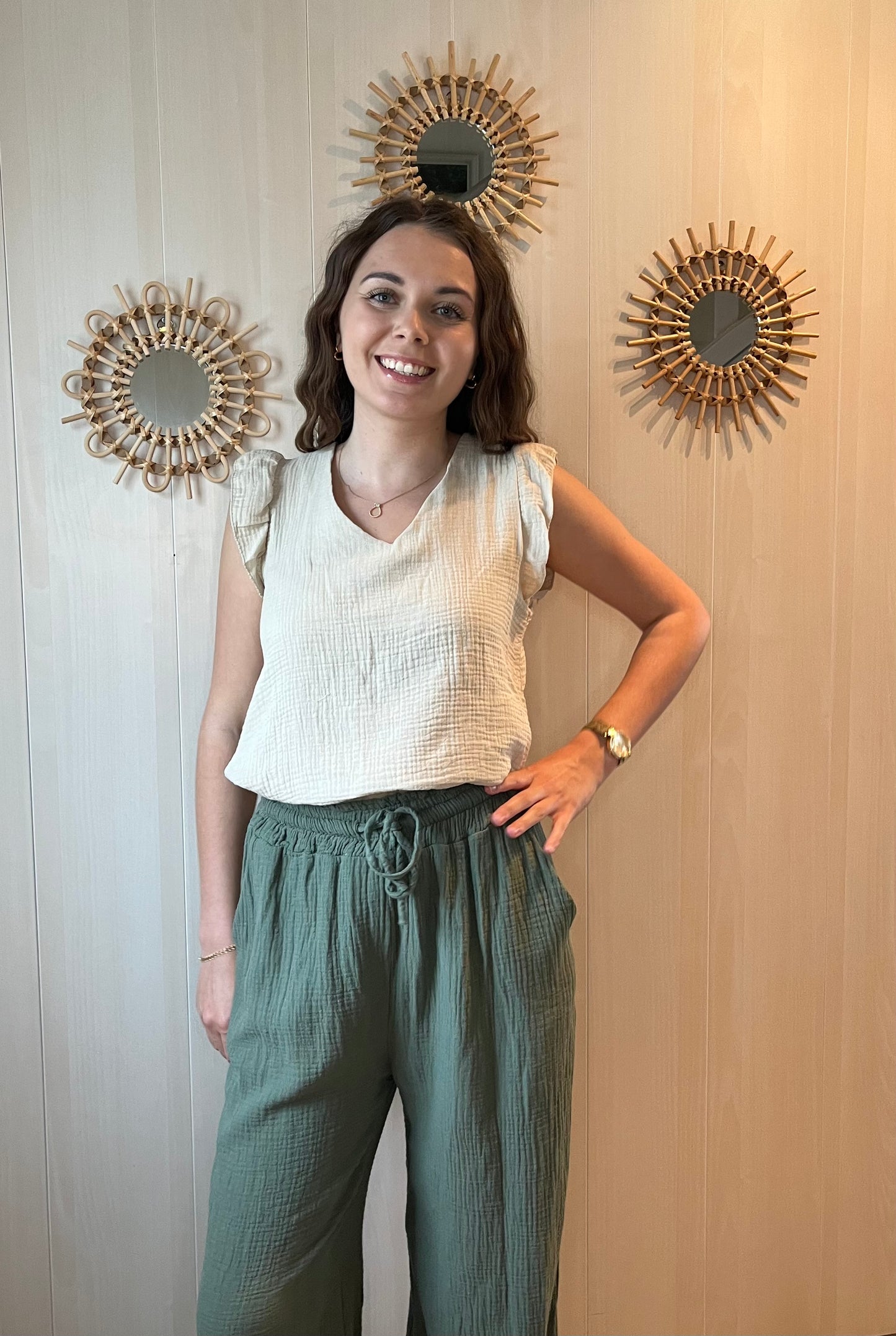 Top gaze de coton beige