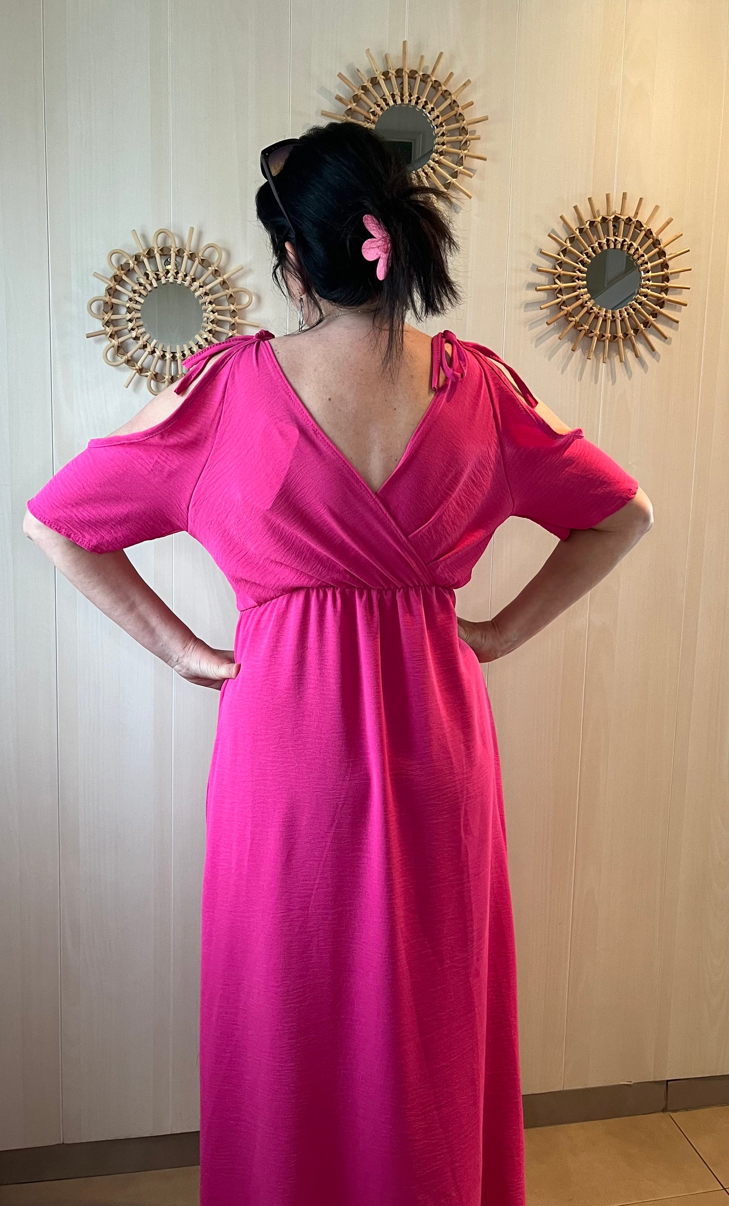 Robe épaules dénudées fuchsia