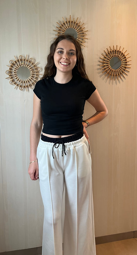 Pantalon à taille élastique blanc
