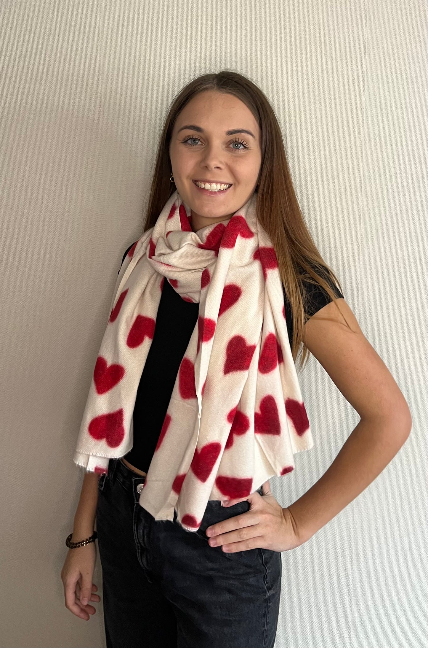 Écharpe imprimée coeur rouge