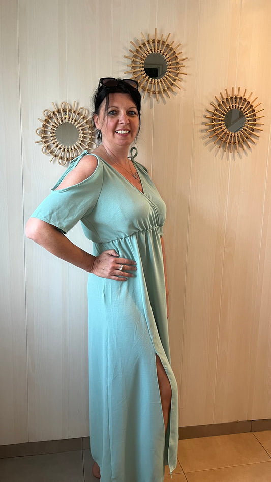 Robe épaules dénudées vert d’eau