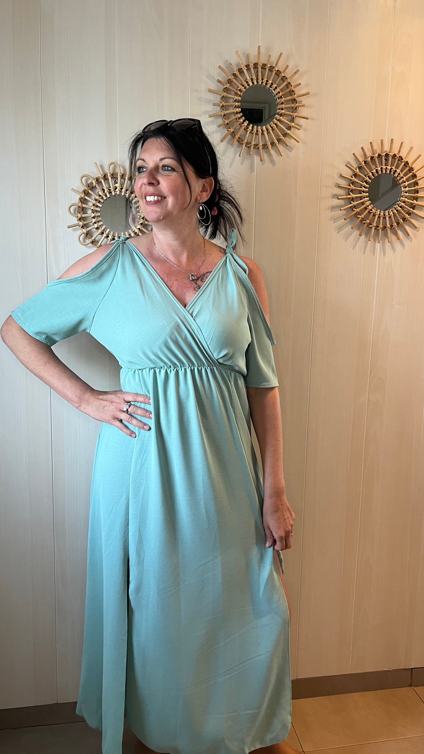 Robe épaules dénudées vert d’eau