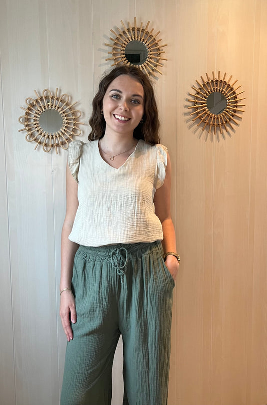 Top gaze de coton beige