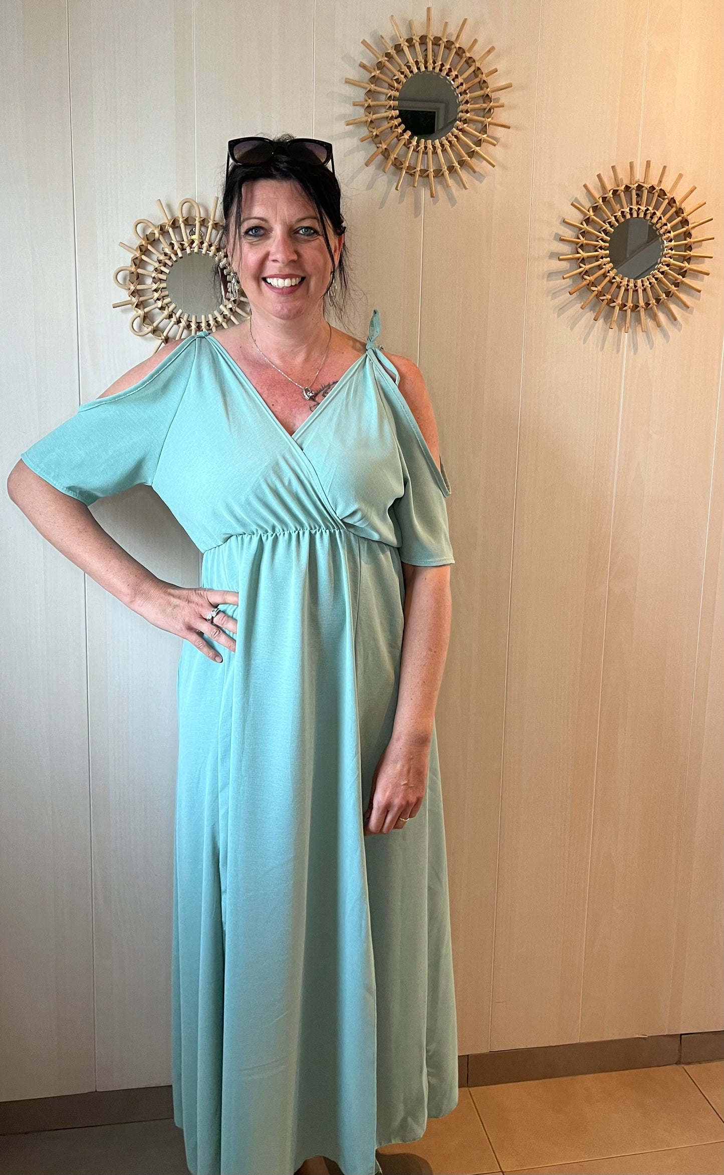Robe épaules dénudées vert d’eau