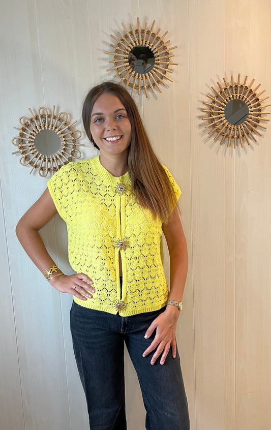 Top maille jaune