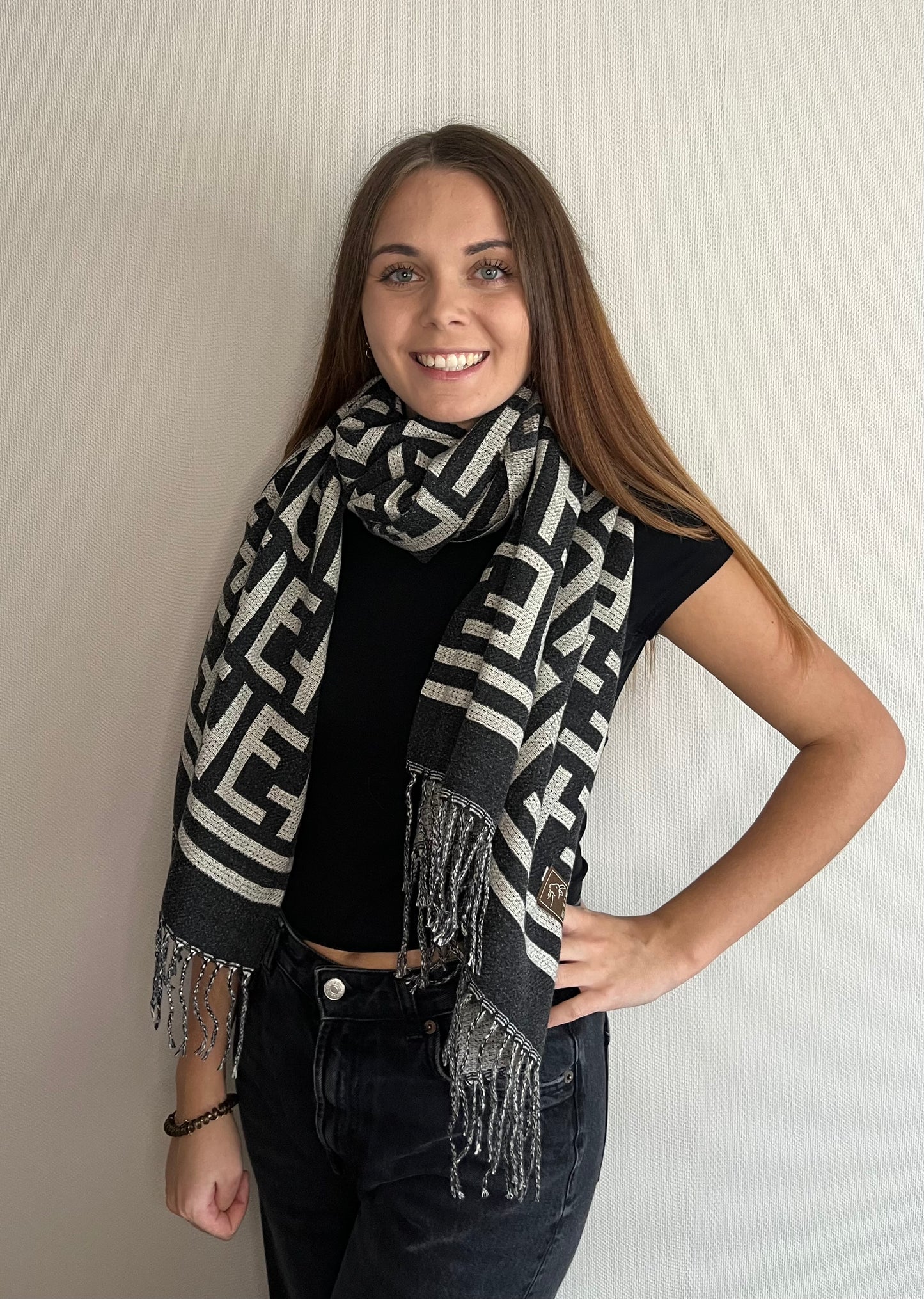 Écharpe imprimée géométrique ivoire