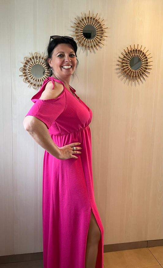 Robe épaules dénudées fuchsia