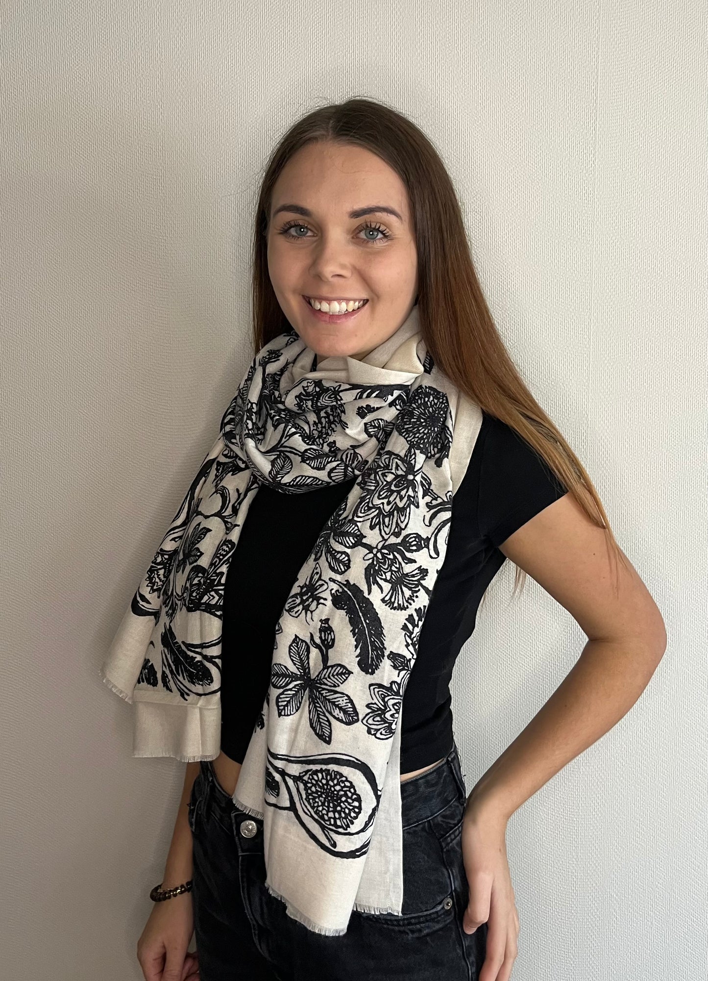 Écharpe imprimée floral beige