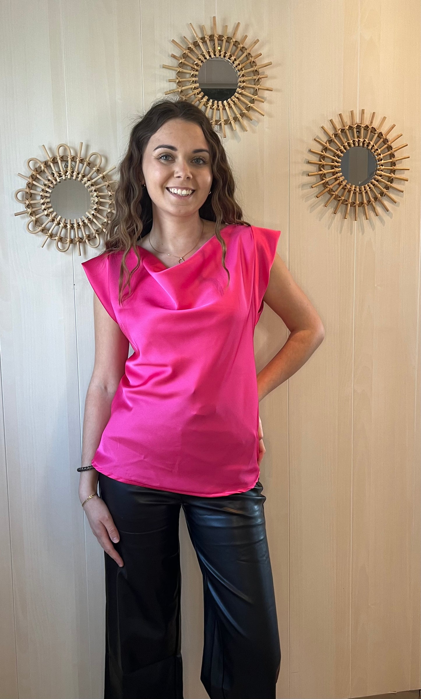 Top en satin fuchsia
