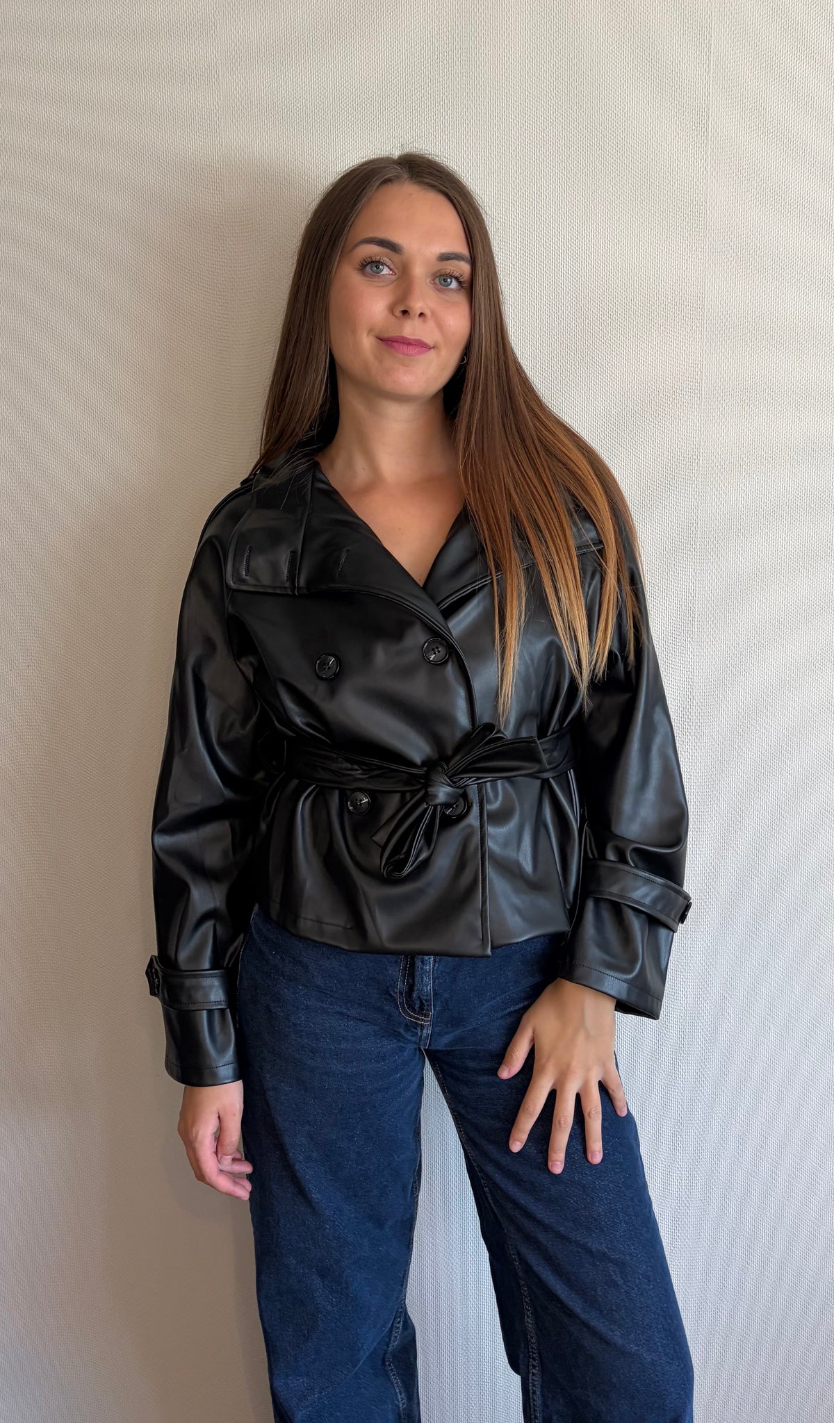 Veste similicuir col montant noir