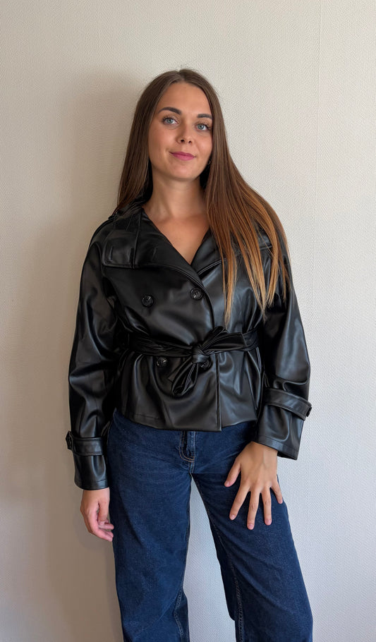 Veste similicuir col montant noir