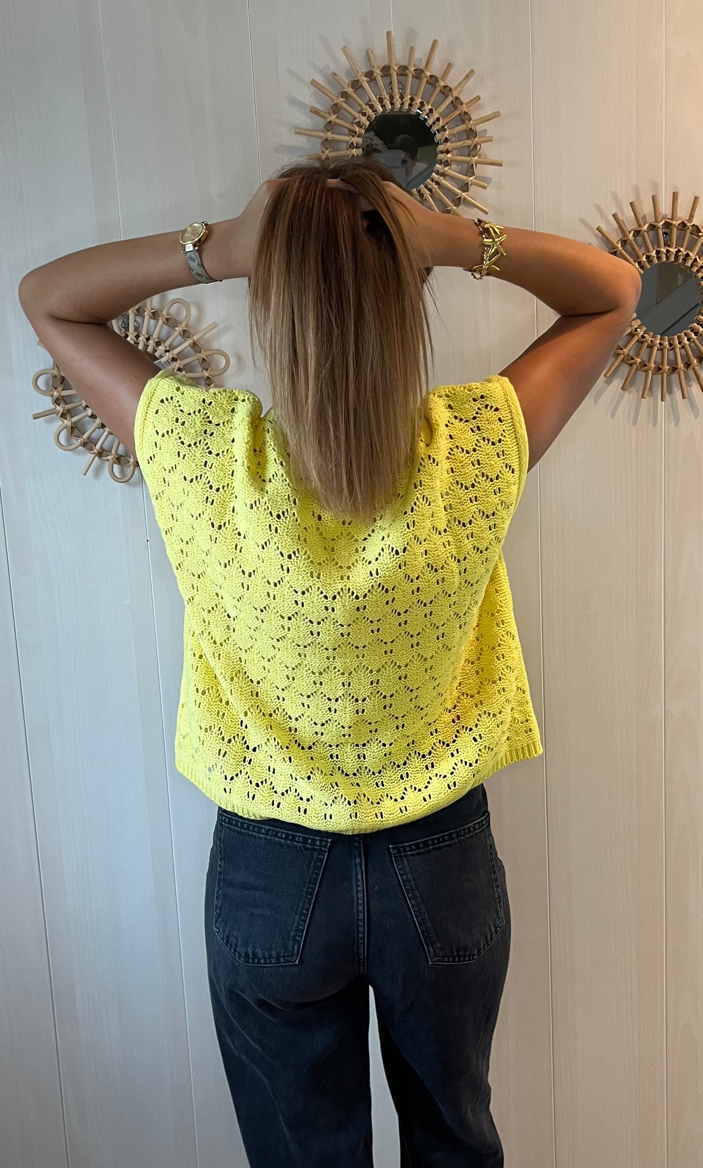 Top maille jaune