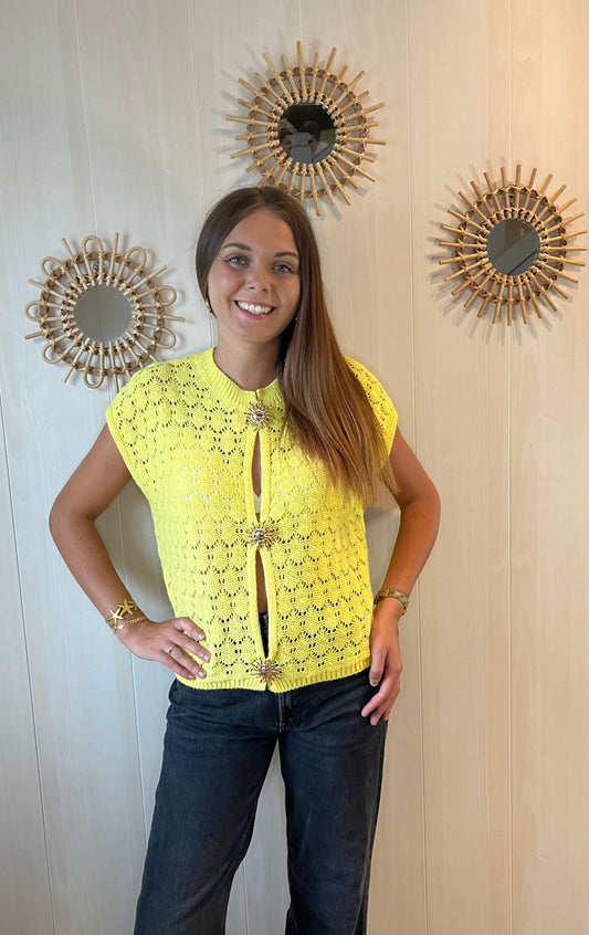 Top maille jaune