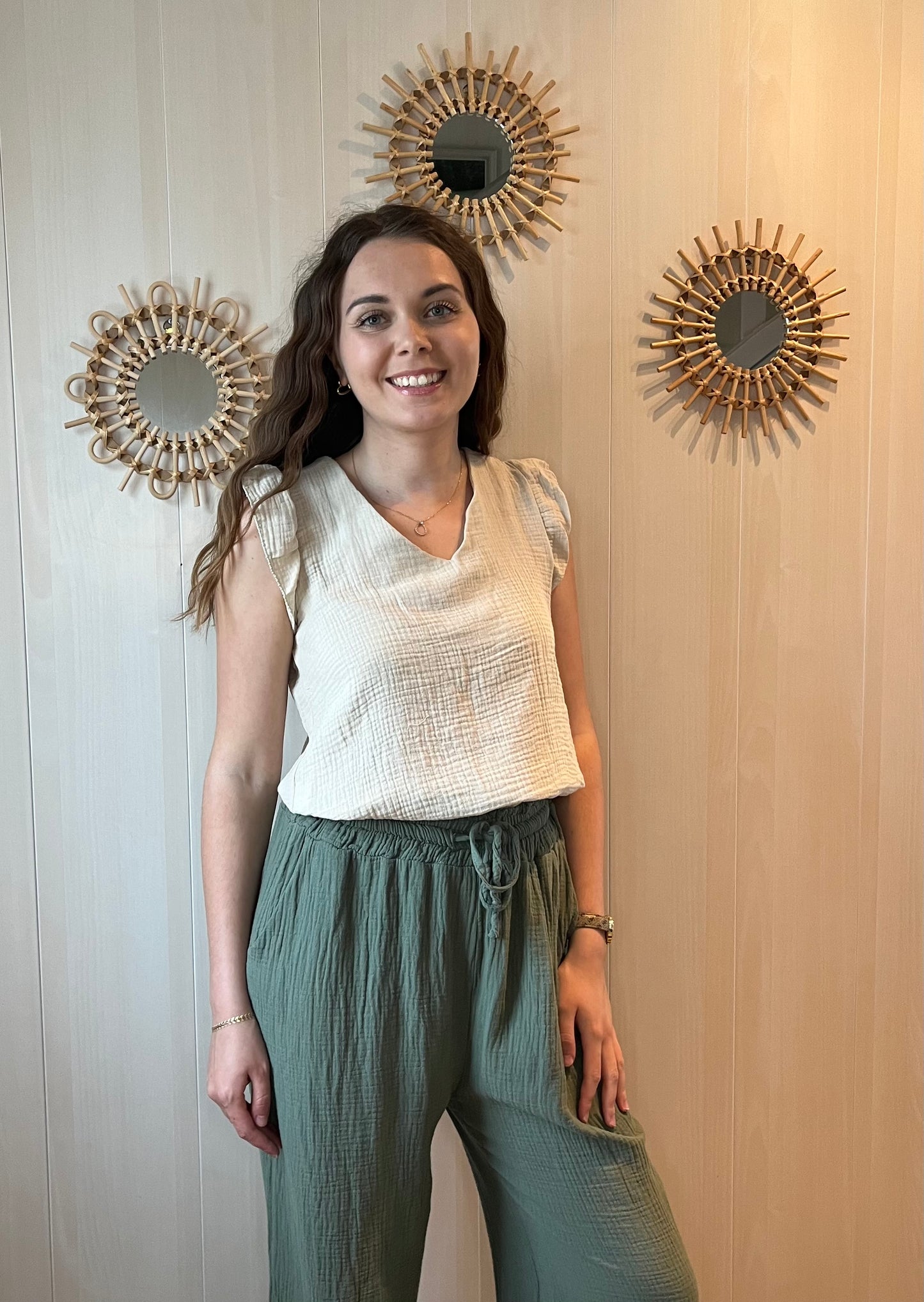 Top gaze de coton beige