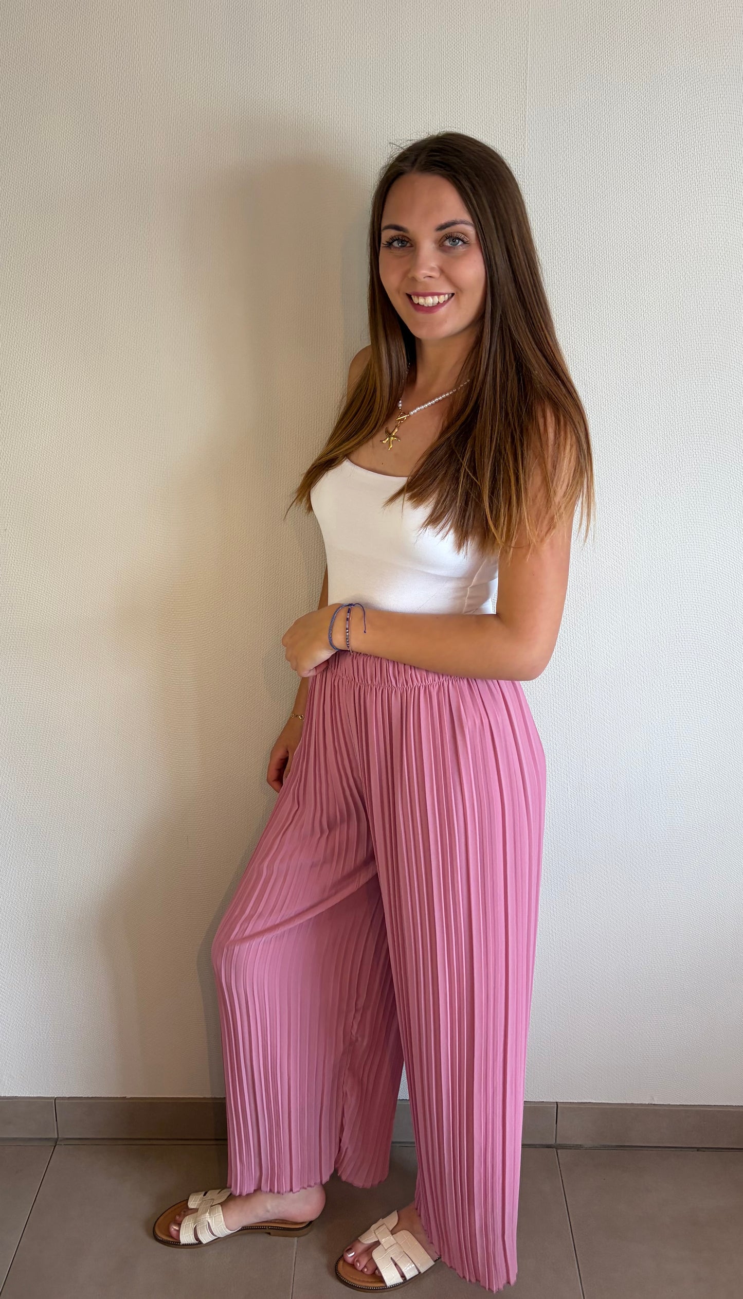Pantalon plissé rose