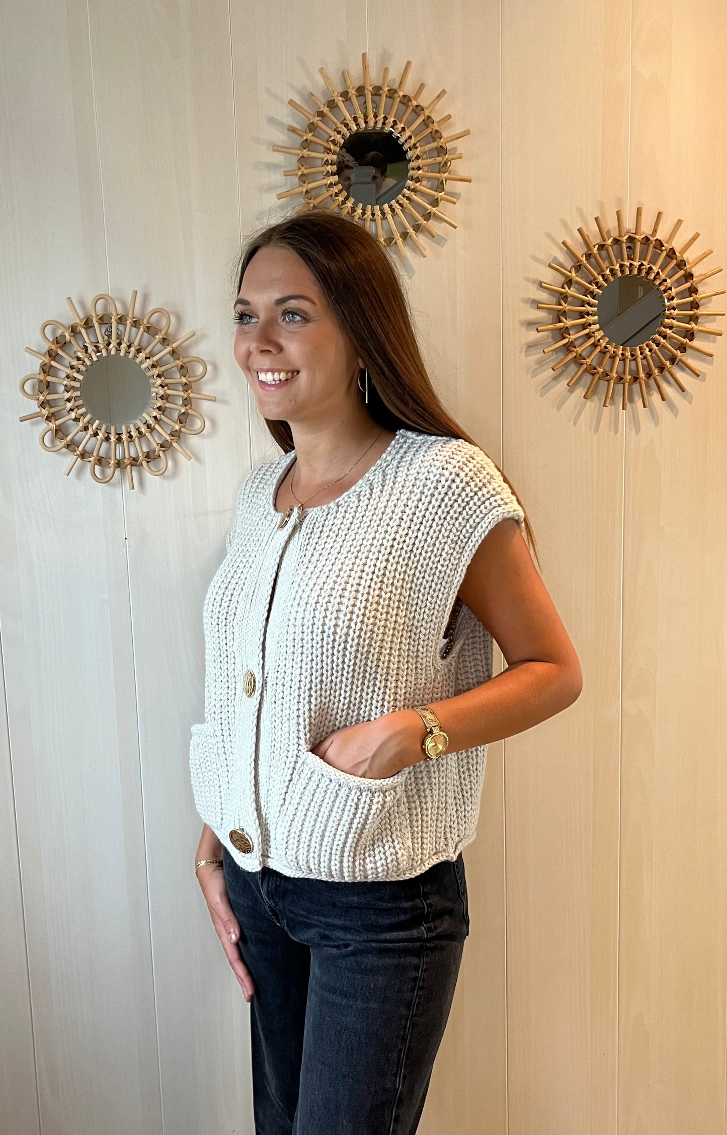 Gilet en maille épaisse beige
