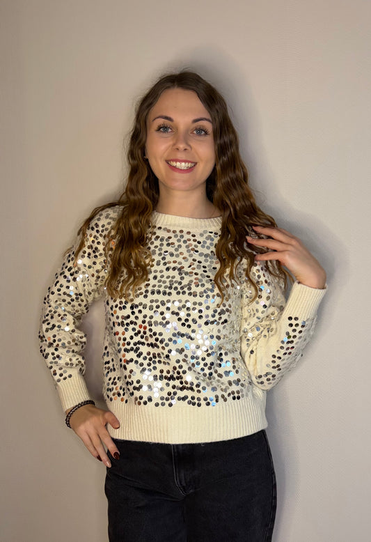 Pull à sequins écru