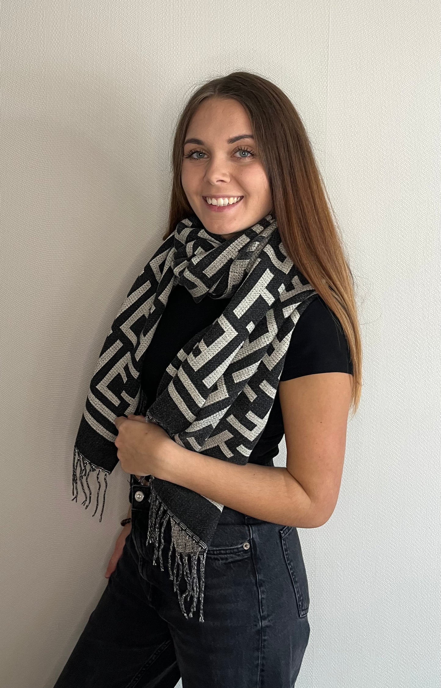 Écharpe imprimée géométrique ivoire