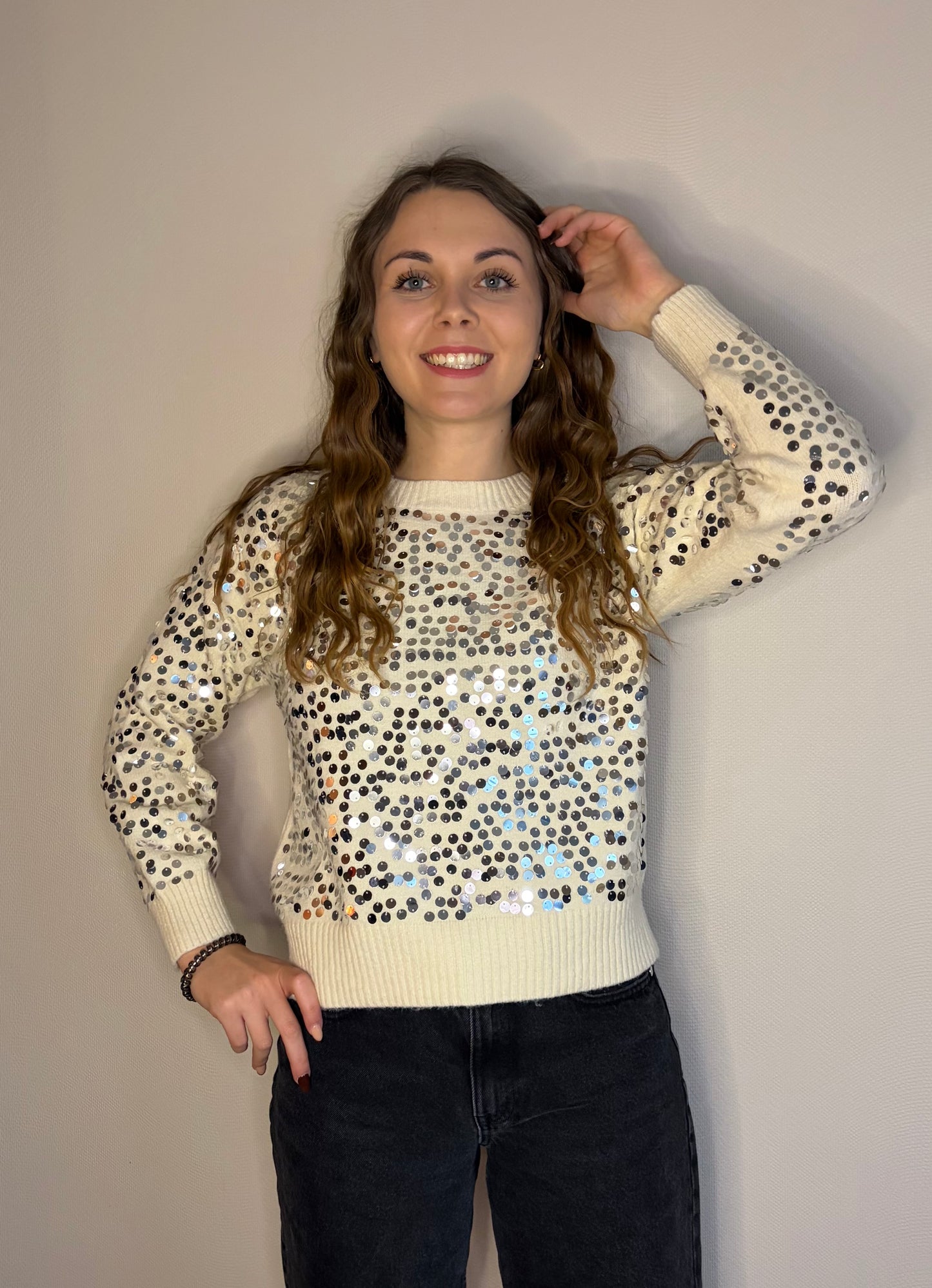 Pull à sequins écru