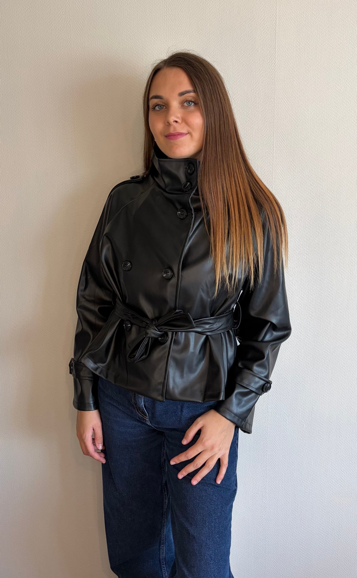 Veste similicuir col montant noir
