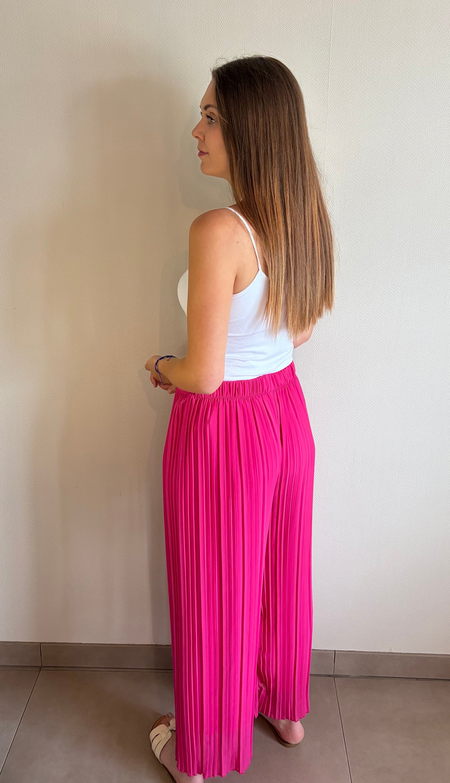 Pantalon plissé fuchsia