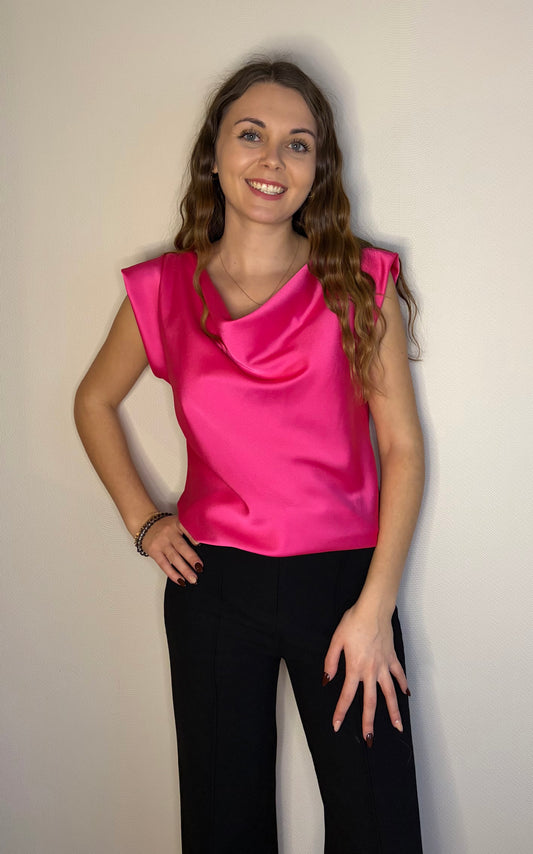 Top en satin fuchsia