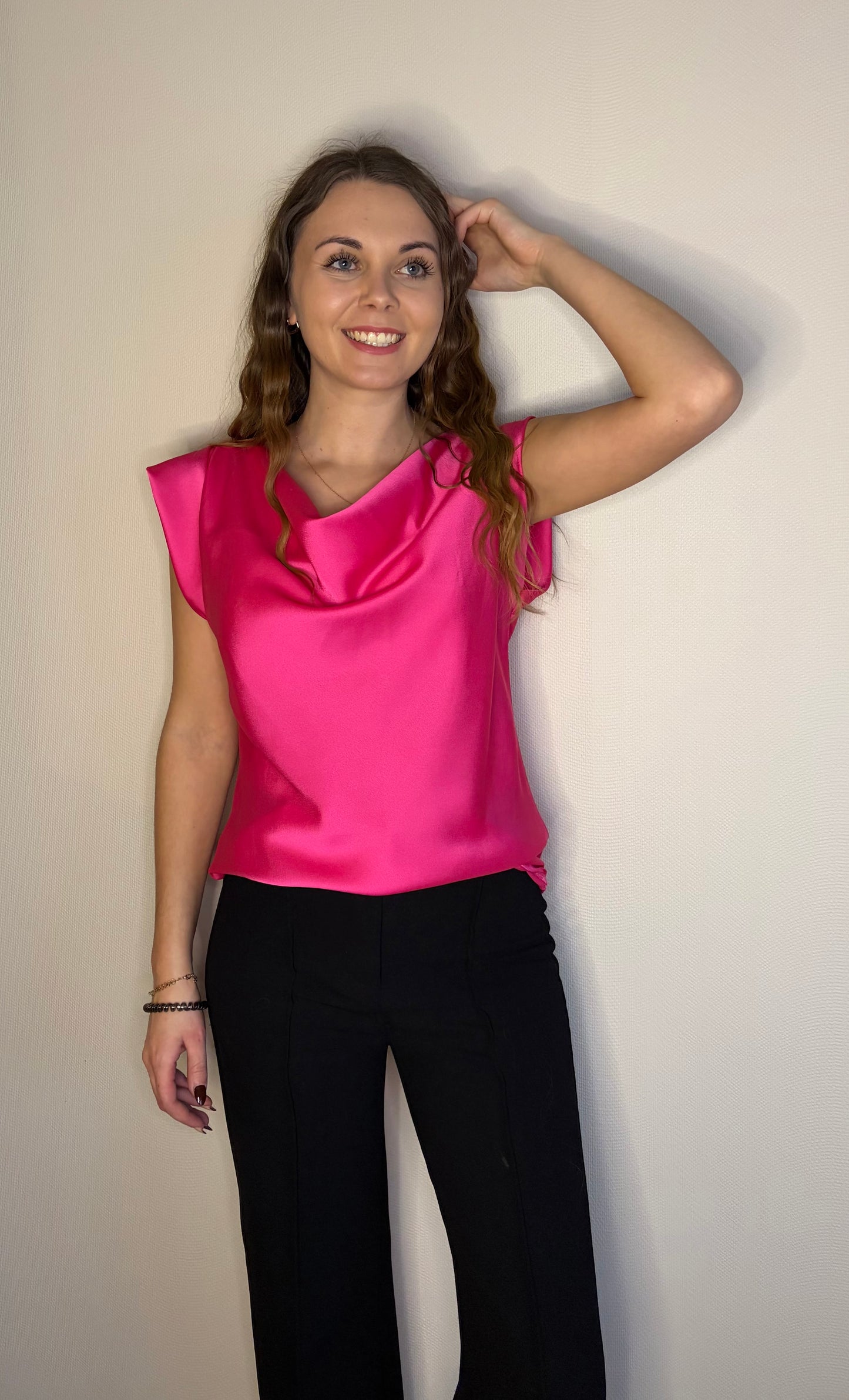 Top en satin fuchsia