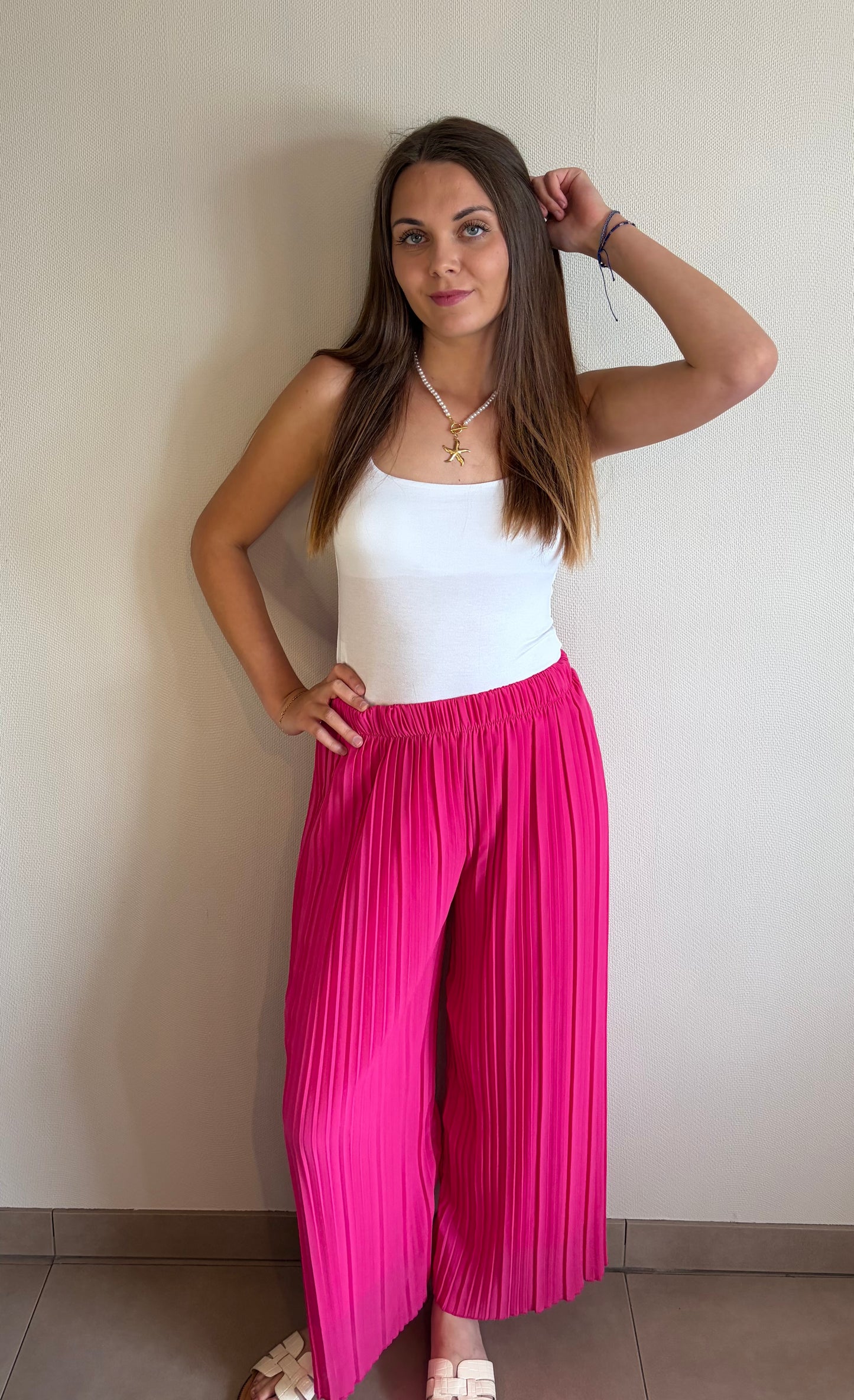 Pantalon plissé fuchsia