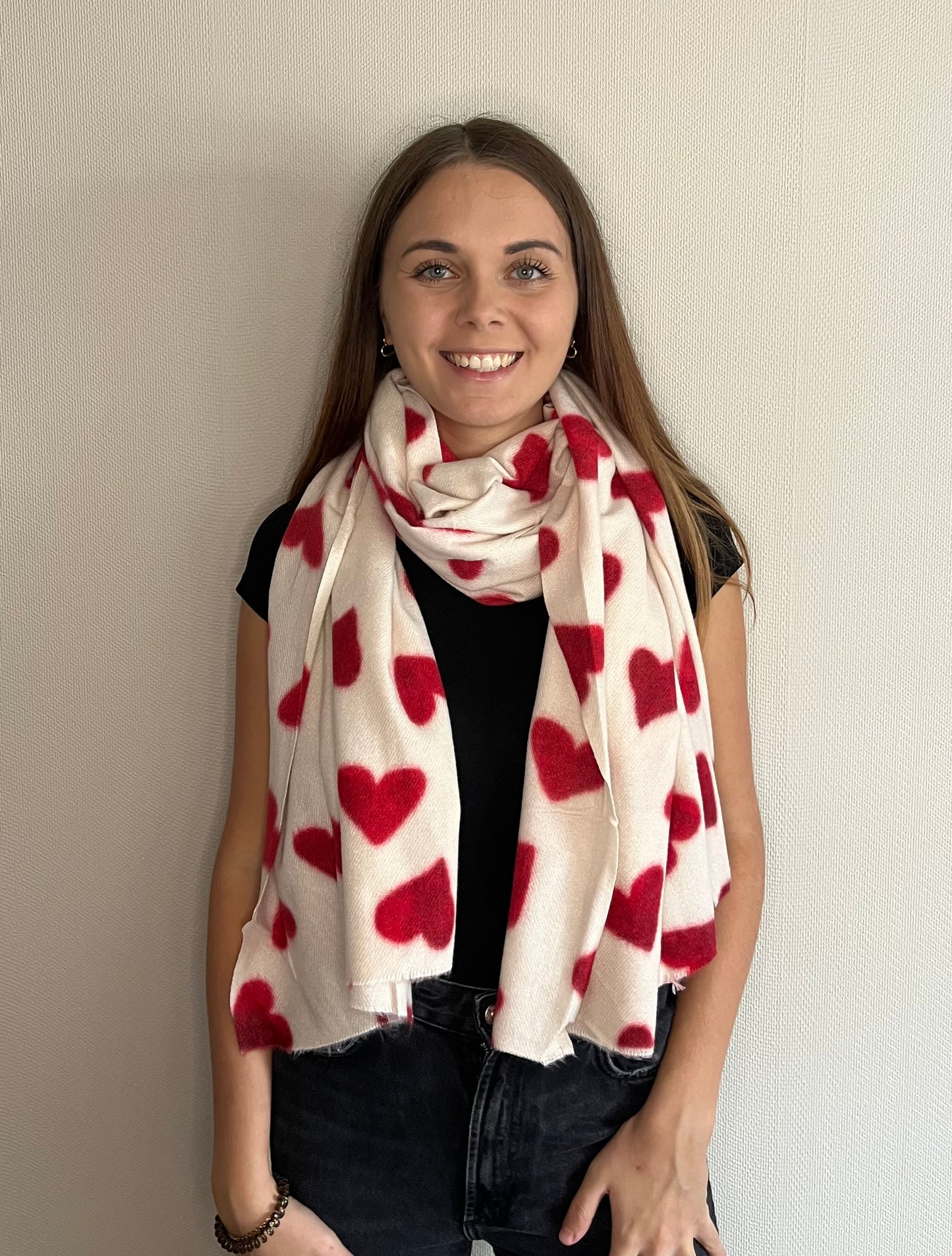 Écharpe imprimée coeur rouge