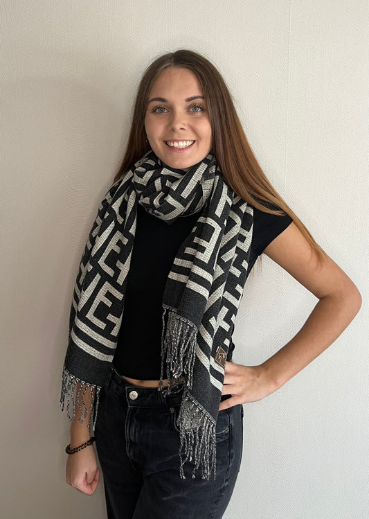 Écharpe imprimée géométrique ivoire