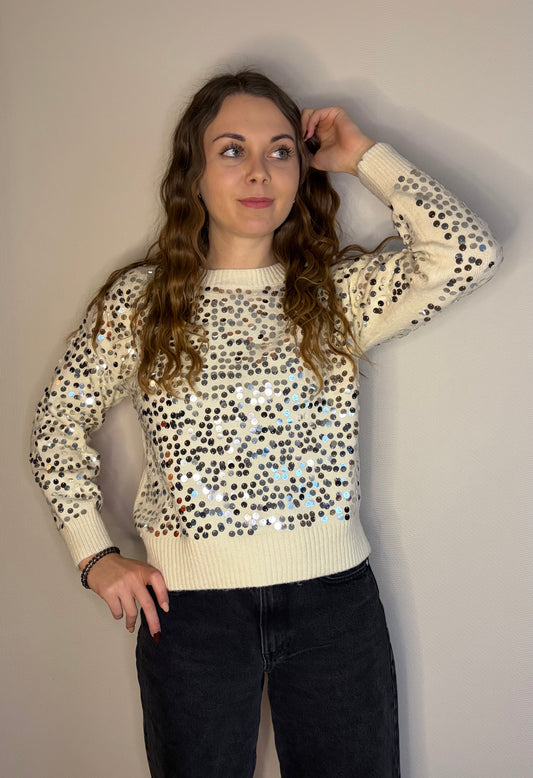 Pull à sequins écru