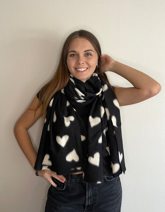 Écharpe imprimée coeur noir