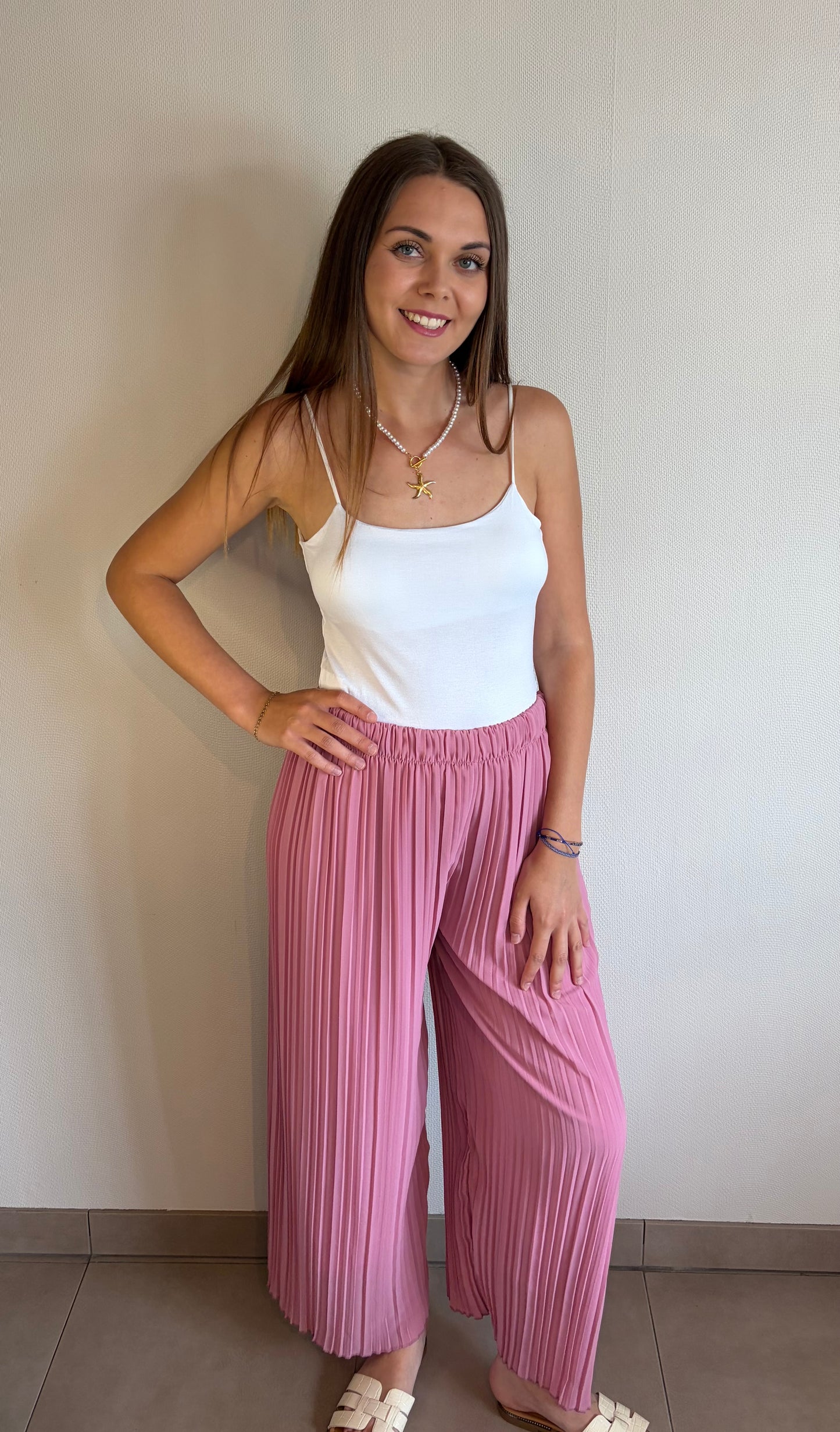 Pantalon plissé rose