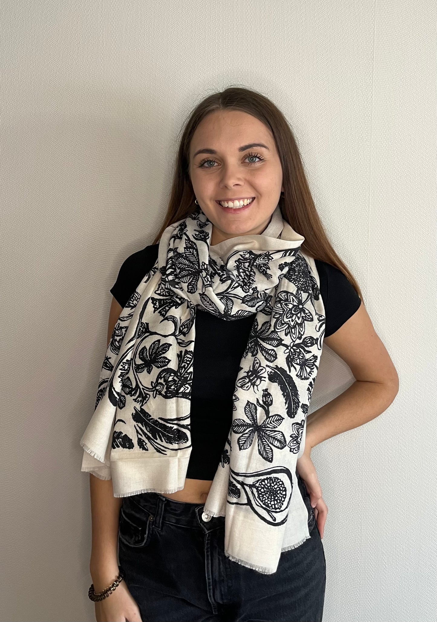 Écharpe imprimée floral beige