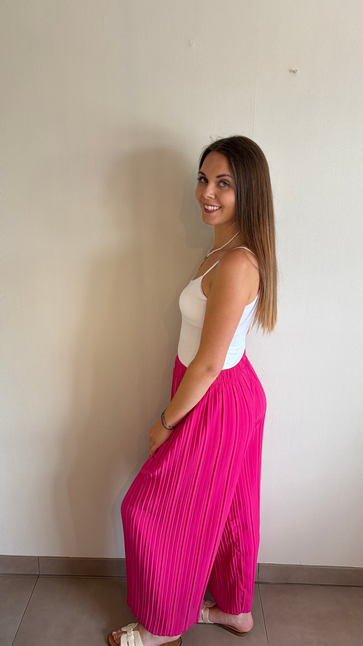 Pantalon plissé fuchsia